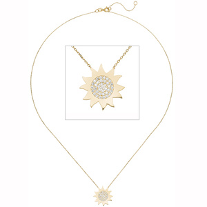 Collier Kette mit Anhänger Sonne 333 Gold Gelbgold 37 Zirkonia 45 cm