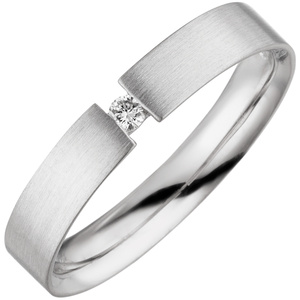 Damen Ring 925 Sterling Silber matt 1 Diamant Brillant