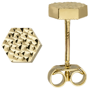 Ohrstecker sechseckig 333 Gold Gelbgold mit Struktur Ohrringe Goldohrringe