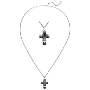 Collier Halskette mit Kreuz-Anhänger aus Edelstahl mit Zirkonia 56 cm