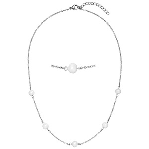 Collier Halskette Edelstahl mit 5 Perlen 46 cm