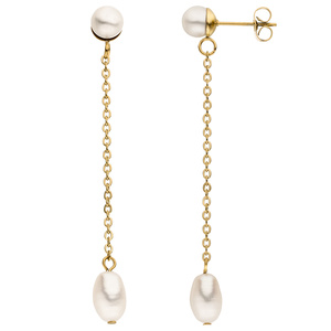 Ohrhänger Edelstahl goldfarben beschichtet 4 Süßwasser Perlen