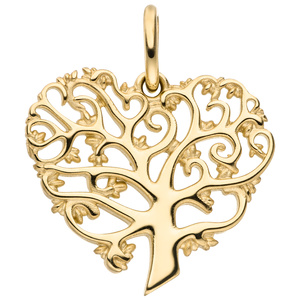 Anhänger Lebensbaum in Herzform 375 Gold Gelbgold