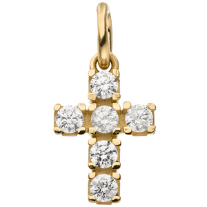 Anhänger Kreuz 375 Gold Gelbgold 6 Zirkonia Kreuzanhänger