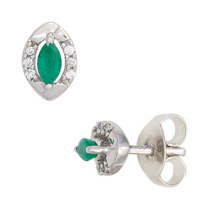 Ohrstecker oval 375 Weißgold 2 Smaragde grün 12 Diamanten Brillanten Ohrringe