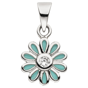 Kinder Anhänger Blume hellblau 925 Sterling Silber 1 Zirkonia