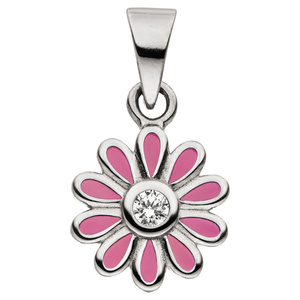 Kinder Anhänger Blume rosa 925 Sterling Silber 1 Zirkonia
