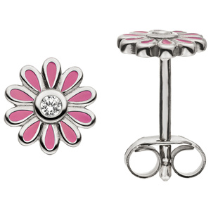 Ohrstecker Blumen rosa 925 Sterling Silber 2 Zirkonia Ohrringe Silberohrringe
