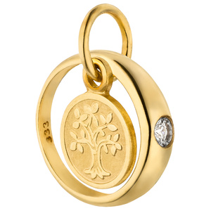 Anhänger Taufring Lebensbaum 333 Gold Gelbgold mattiert 1 Zirkonia