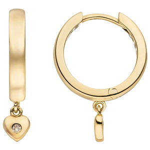 Creolen Herz 333 Gold Gelbgold 2 Zirkonia Ohrringe Goldcreolen Goldohrringe