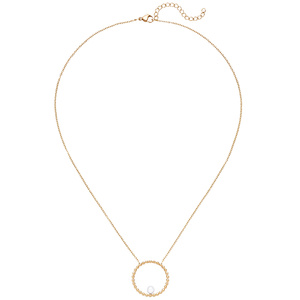 Collier Halskette mit Anhänger Edelstahl gelbgoldfarben mit Perle 50 cm