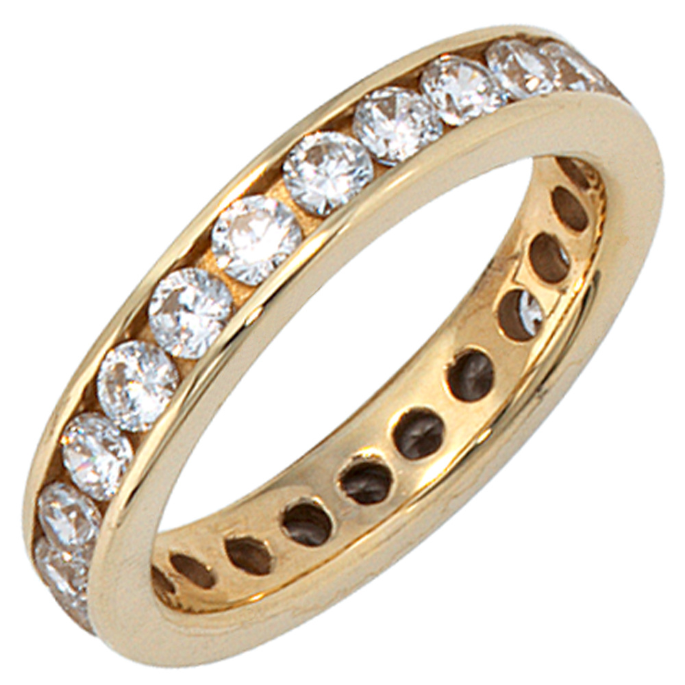 Damen Ring schmal 333 Gold Gelbgold 3 Zirkonia Goldring Gelbgoldring
