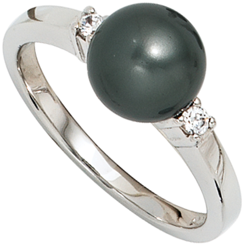 chmuck Ringe tatementringe 2 Edel Perlen Ringe rhodiniert mit Zirkonia Steinchen Gr .17 und 18 
