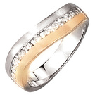 Damen Ring 585 Gold Weigold Gelbgold bicolor matt 11 Diamanten Brillanten