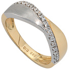 Damen Ring 585 Gold Gelbgold Weigold bicolor matt 16 Diamanten Brillanten