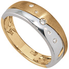 Damen Ring 585 Gold Gelbgold Weigold bicolor matt 5 Diamanten Brillanten