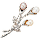 Brosche Blume 925 Sterling Silber 3 Süßwasser Perlen 12 Zirkonia Perlenbrosche