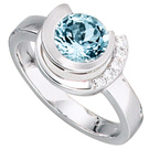Damenring 585/-W 0,064ct.Aqua 