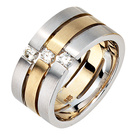 Damen Ring 3-reihig breit 585 Gold Weigold Gelbgold bicolor matt 3 Diamanten