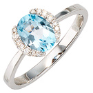 Damen Ring 585 Gold Weigold 1 Blautopas hellblau blau 14 Diamanten Brillanten