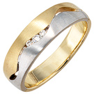 Damen Ring 585 Gold Gelbgold Weigold bicolor matt 3 Diamanten Brillanten