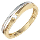 Damen Ring 333 Gold Gelbgold Weißgold teil matt 1 Zirkonia Goldring
