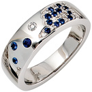 Damen Ring 585 Gold Weigold 13 Diamanten Brillanten 0,10ct. 15 Safire blau