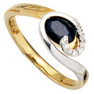 Damen Ring 585 Gold Gelbgold Weigold 1 Safir blau 8 Diamanten Brillanten