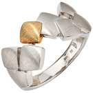 Damen Ring 925 Sterling Silber mit 585 Gold kombiniert rhodiniert matt