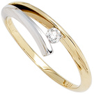 Damen Ring 585 Gold Gelbgold Weigold bicolor 1 Diamant Brillant 0,10ct.
