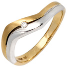 Damen Ring 585 Gold Gelbgold Weigold bicolor matt 1 Diamant Brillant
