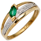 Damen Ring 585 Gold Gelbgold bicolor 1 Smaragd grn 2 Diamanten Smaragdring