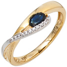 Damen Ring 333 Gold Gelbgold Weigold 1 Safir blau 10 Zirkonia Goldring