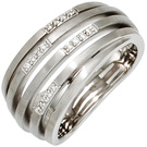 Damen Ring breit 925 Sterling Silber rhodiniert matt 16 Diamanten Brillanten