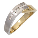 Damen Ring 585 Gold Gelbgold Weigold bicolor teilmatt 8 Diamanten Brillanten