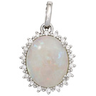 Anhänger oval 585 Gold Weißgold 1 Opal-Cabochon 18 Diamanten Brillanten 0,10ct.