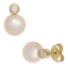 Ohrstecker 585 Gelbgold 2 Swasser Perlen 2 Diamanten Brillanten Ohrringe