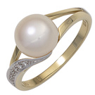 Damen Ring 585 Gold Gelbgold 1 Swasser Perle 6 Diamanten Brillanten Perlenring