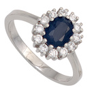 Damen Ring 925 Sterling Silber rhodiniert 1 Safir blau 12 Zirkonia Silberring