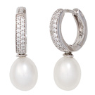 Creolen 925 Silber 2 Swasser Perlen mit Zirkonia Ohrringe Perlenohrringe