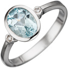 Damen Ring 585 Gold Weigold 1 Aquamarin hellblau blau 2 Diamanten Weigoldring