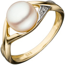 Damen Ring 585 Gold Gelbgold bicolor 1 Swasser Perle Goldring Perlenring