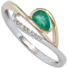Damen Ring 585 Weigold Gelbgold bicolor 1 Smaragd grn 7 Diamanten Brillanten