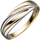 Damen Ring 585 Gold Gelbgold Weigold bicolor 5 Diamanten Brillanten Goldring