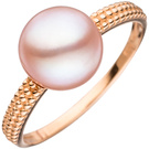 Damen Ring 585 Gold Rotgold 1 rosa Swasser Perle Goldring Perlenring