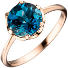 Damen Ring 585 Gold Rotgold 1 Blautopas blau London blue Goldring Rotgoldring