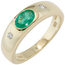 Damen Ring 585 Gold Gelbgold 1 Smaragd grn 2 Diamanten Brillanten Goldring