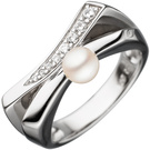 Damen Ring 925 Sterling Silber 1 Swasser Perle mit Zirkonia Perlenring
