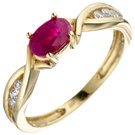Damen Ring 333 Gold Gelbgold 1 Rubin rot 6 Zirkonia Goldring Rubinring