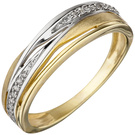 Damen Ring 333 Gold Gelbgold bicolor teil matt mit 18 Zirkonia Goldring